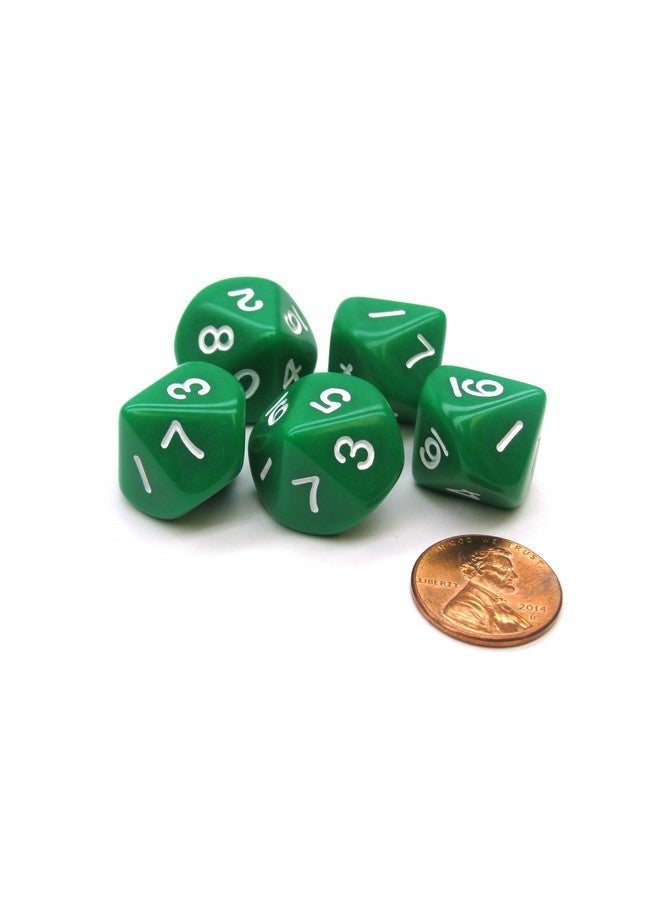 Koplow Games Set of 5 D10 10-Sided 20mm Opaque RPG Dice - Green with White Numbers - Image 1