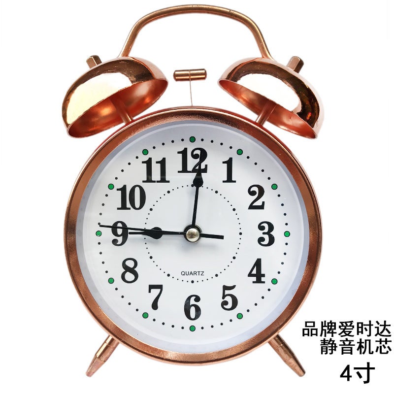 4 Inch Ancient Red Copper Ancient Red Copper Gold Silver Retro Style High-End Metal Bell Alarm Clock Silent Luminous Needle - Image 3