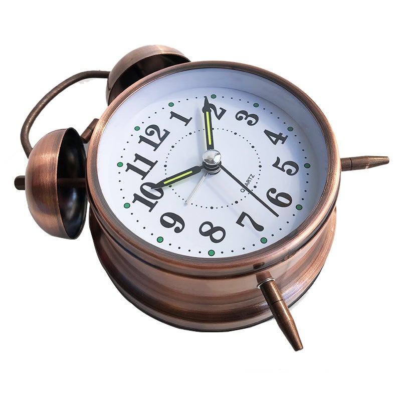 4 Inch Ancient Red Copper Ancient Red Copper Gold Silver Retro Style High-End Metal Bell Alarm Clock Silent Luminous Needle - Image 5