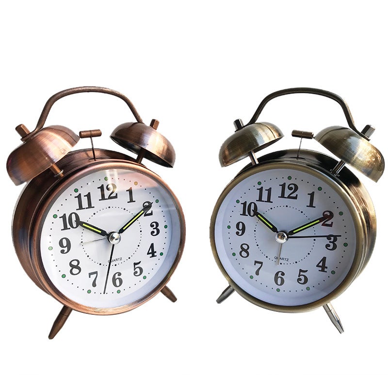 4 Inch Ancient Red Copper Ancient Red Copper Gold Silver Retro Style High-End Metal Bell Alarm Clock Silent Luminous Needle - Image 2
