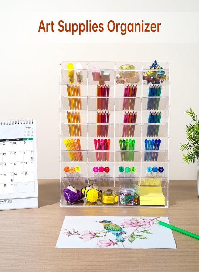 BEYGORM Acrylic Vertical Marker Organizer for 250 Markers,Angled Pen Holders Desktop Organization,Clear Large Stationary Pencil Holder for Desk,Art Supply Storage Organizers for School Supplie - Image 4