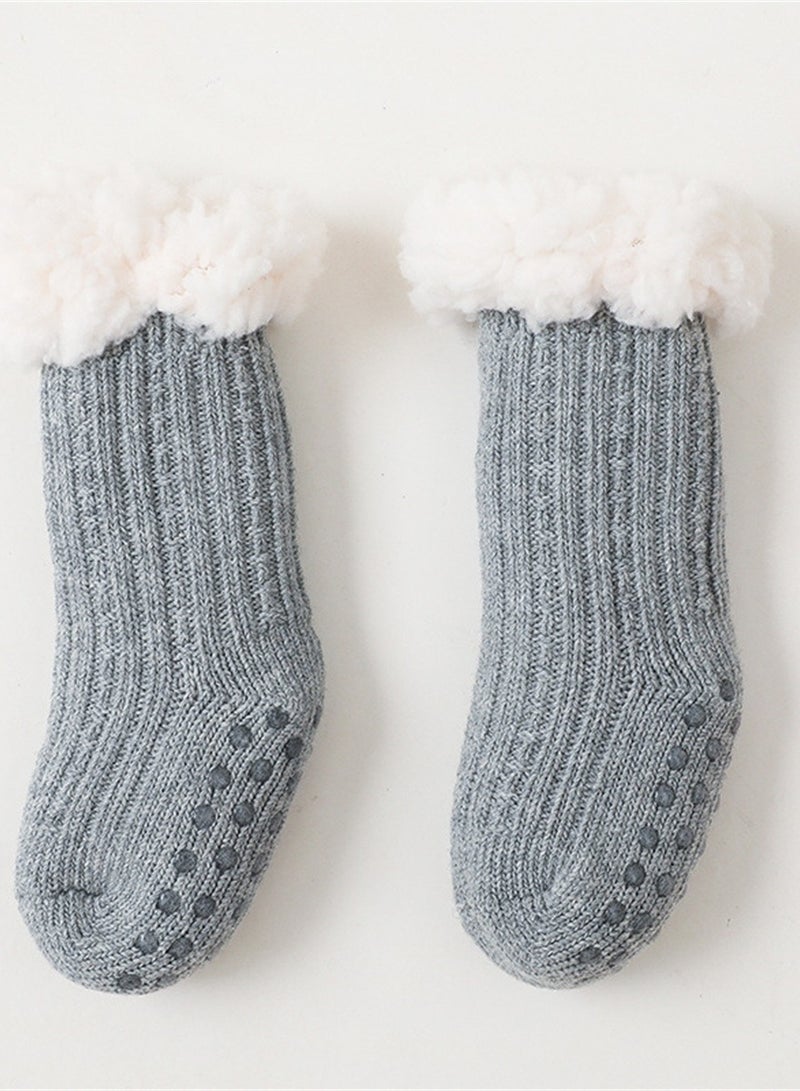 Loquat Children's Autumn And Winter Thick Thermal Socks Non-Slip Adhesive Floor Socks Grey 