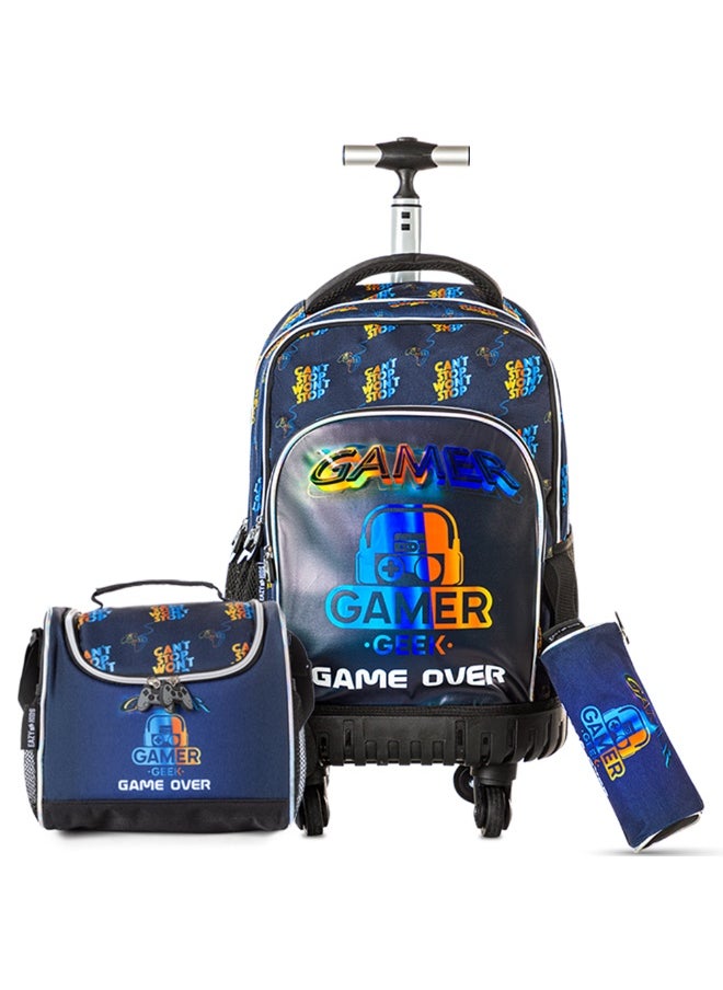 Eazy Kids Eazy Kids 18" 4-Wheel Trolley School Set w/ Lunch Bag and Pencil case – Gamer Edition  - Image 1