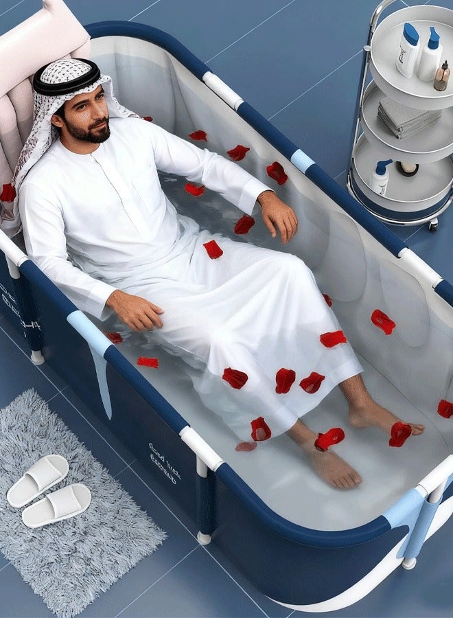 XiuWoo Portable Bathtub  Foldable Bathtub Waterproof Large Portable Foldable Layer Bathtub Hot SPA Tub for Shower Stall, Non-Inflatable Ice Folding Bathubs, Family Soaking Baths (Blue,140*50*55CM) - Image 1