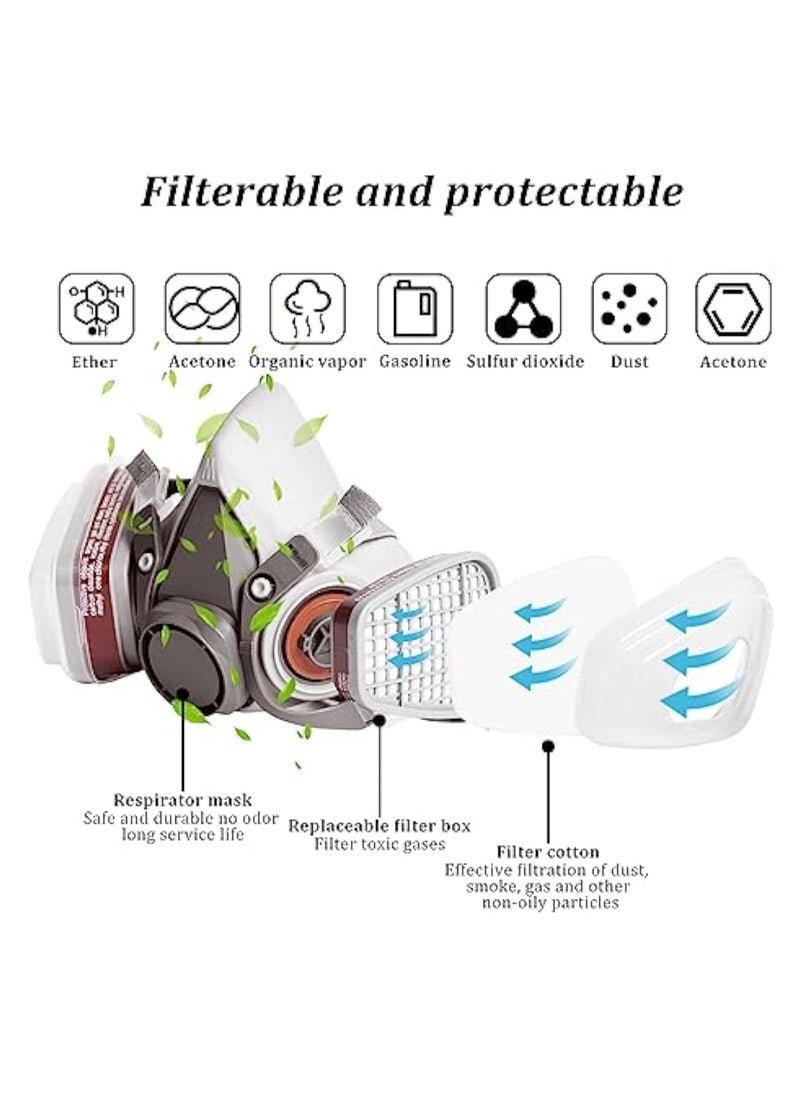 KASTWAVE Respirator Mask, Reusable Respirator, Half Face Cover Gas Mask, with Safety Glass, Professional Breathing Protection, for Painting, Organic Vapor, Welding, Polishing, Woodworking and Other Protection  - Image 2