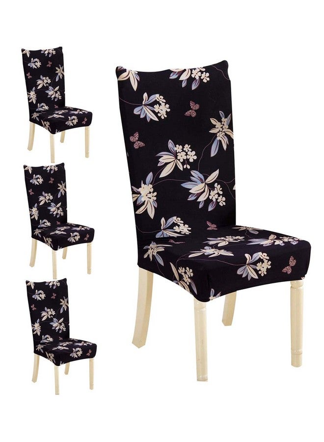 Styleys Chair Cover Floral Washable Elastic Decorations Chair Covers Set of 4 Slipcovers (Black Flower, SD31, Set of 4) - Image 1