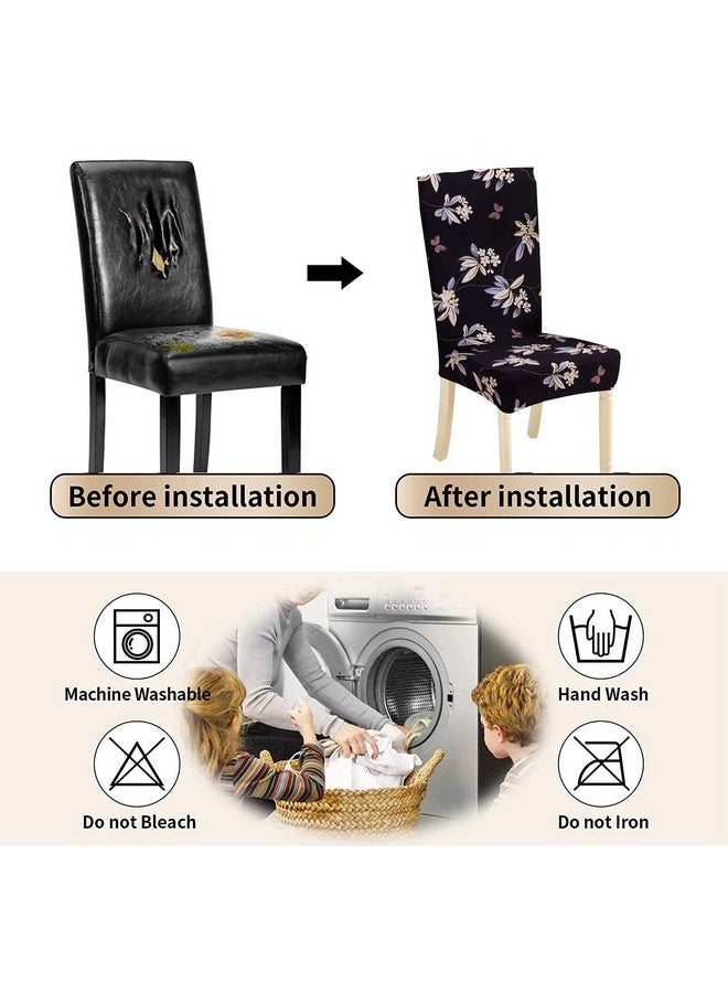 Styleys Chair Cover Floral Washable Elastic Decorations Chair Covers Set of 4 Slipcovers (Black Flower, SD31, Set of 4) - Image 3