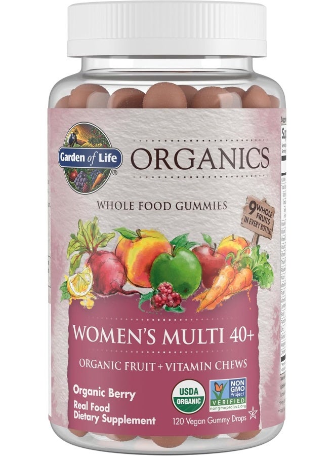 Garden of Life mykind Organics Women 40+ Gummy Vitamins - Berry - Certified Organic, Non-GMO, Vegan, Kosher Complete Multi - Methyl B12, C & D3 - Gluten, Soy & Dairy Free, 120 Real Fruit Gummies  - Image 1