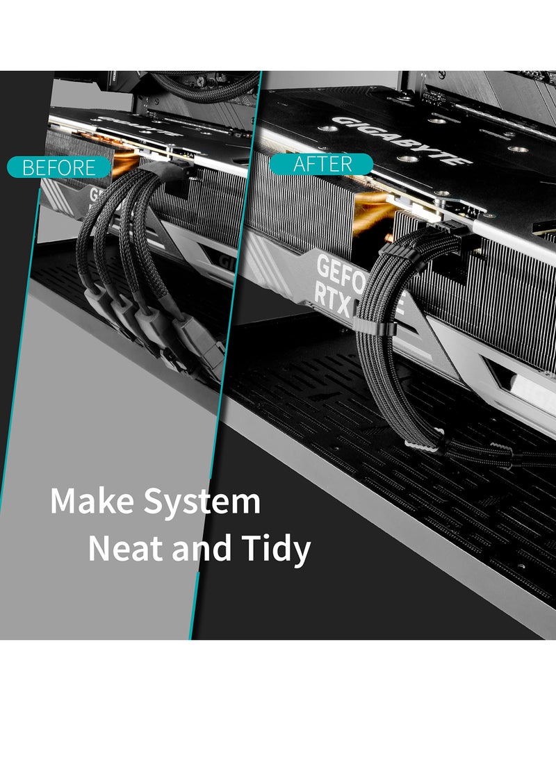 KASTWAVE PCI-E 5.0 Extension Cable 30cm/1ft 16 Pin(12+4) Male to PCIE 3x8Pin(6+2) Female Sleeved Extension Cable with 4 Cable Combs 12VHPWR 16AWG Cable Compatible for GPU RTX 3090Ti 4070Ti 4080 4090, Black - Image 2