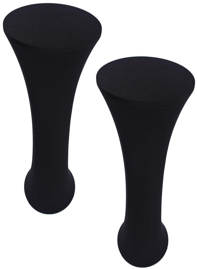 Fhberni 2 Pack 32x43 Inch Black Cocktail Tablecloth Round Fitted Stretch Spandex Table Cover for Party Wedding Bars - Image 1