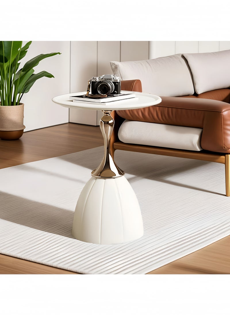 GGEROU Tray End Table, Nordic Lotus Coffee Table Living Room Sofa Side Table Bedroom Bedside Table Cream White  - Image 2