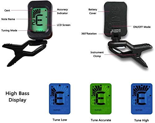 FESTRA RBT-01 Digital LCD Guitar Bass Violin Ukulele Clip On Automatic Chromatic Tuner With 3 Guitar Picks - Image 3