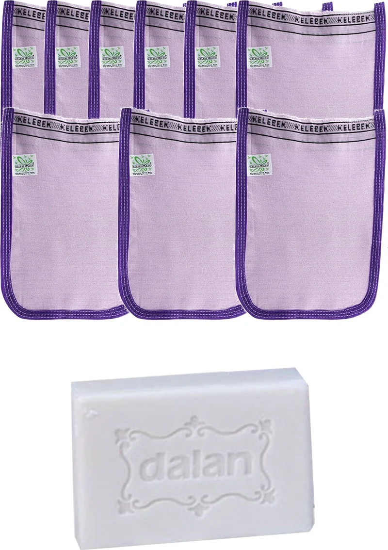 Kelebek - Invalid brand Hamam Thin Bath Scrub Standard Purple 9 Pieces + Dalan Sultan Hamam Natural Bath Soap 200 gr