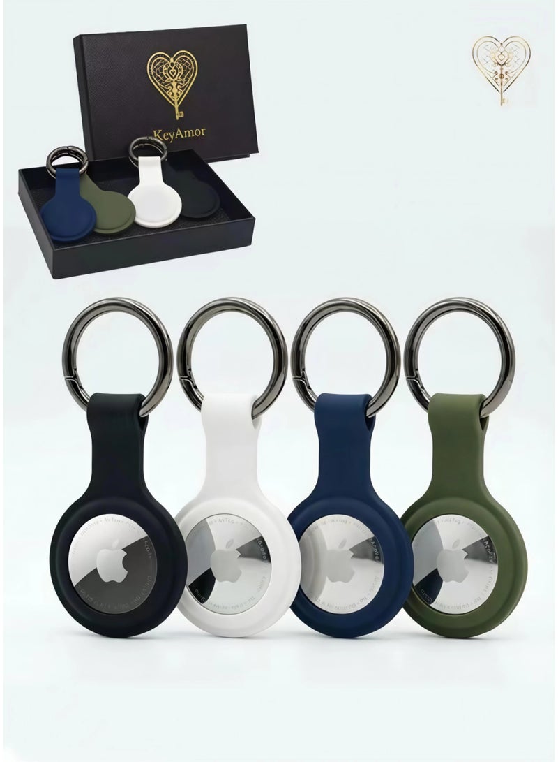 كيامور حامل ايرتغ4 عبوات من حافظة بطاقات الهواء الواقية المقاومة للماء من السيليكون لسلسلة مفاتيح Apple Airtags وحلقة مفاتيح مضادة للفقدان وحامل تعقب AirTag وغطاء مضاد للخدش وإكسسوارات نظام تحديد المواقع العالمي (GPS) تأتي في علبة هدايا فاخرة لتكون الخيار المثالي كهدية - Image 1