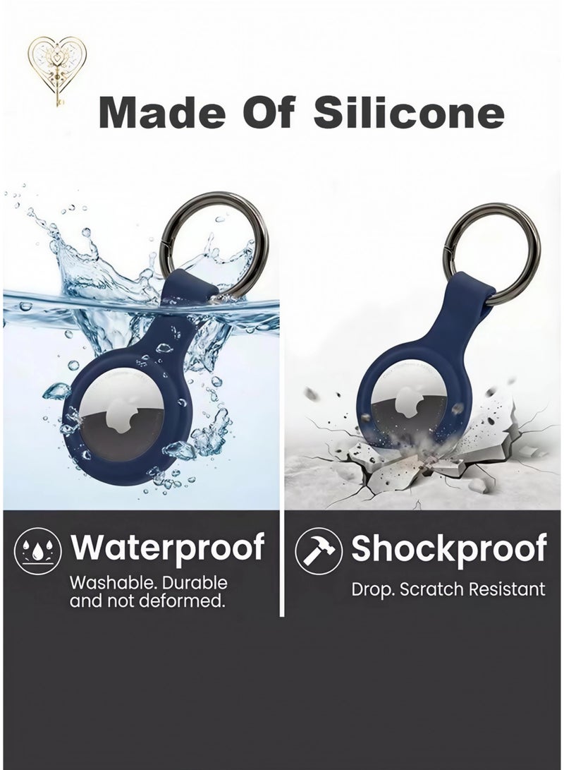 كيامور حامل ايرتغ4 عبوات من حافظة بطاقات الهواء الواقية المقاومة للماء من السيليكون لسلسلة مفاتيح Apple Airtags وحلقة مفاتيح مضادة للفقدان وحامل تعقب AirTag وغطاء مضاد للخدش وإكسسوارات نظام تحديد المواقع العالمي (GPS) تأتي في علبة هدايا فاخرة لتكون الخيار المثالي كهدية - Image 3