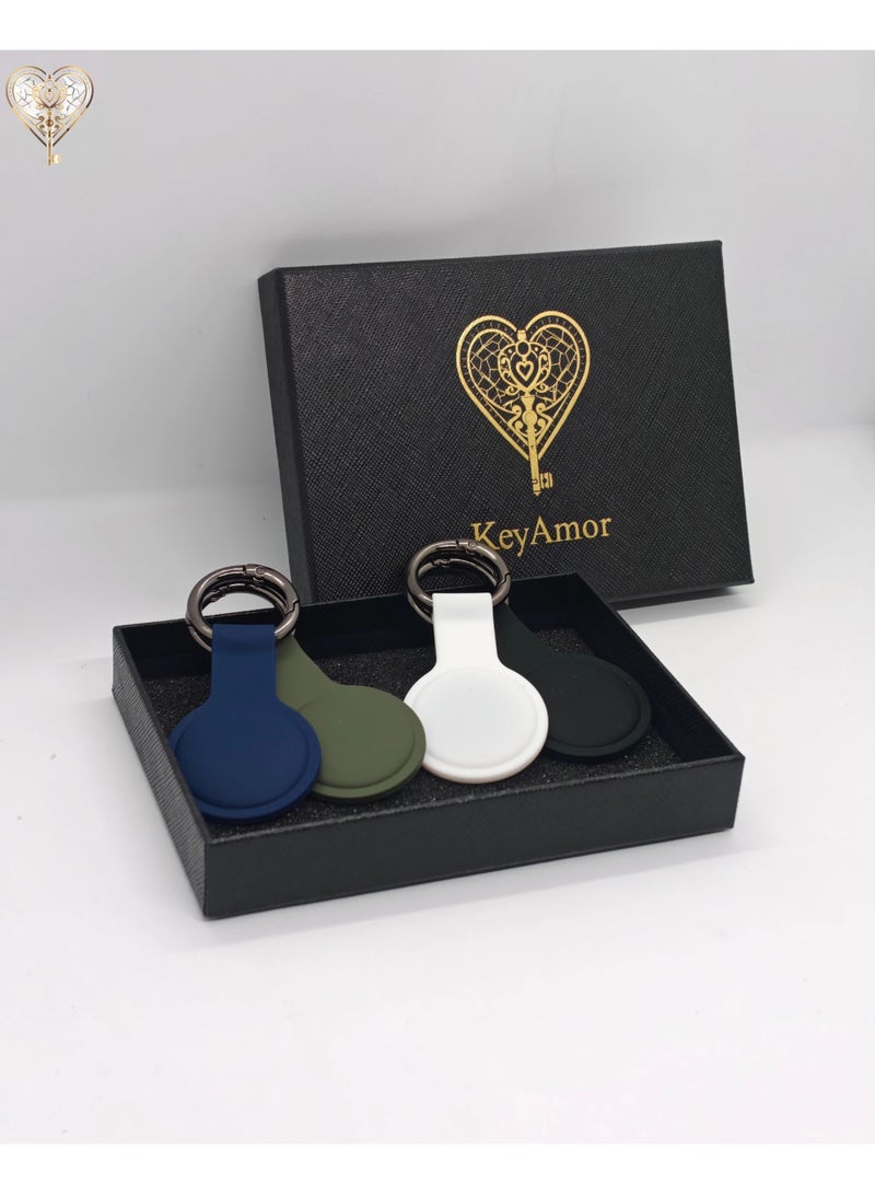 كيامور حامل ايرتغ4 عبوات من حافظة بطاقات الهواء الواقية المقاومة للماء من السيليكون لسلسلة مفاتيح Apple Airtags وحلقة مفاتيح مضادة للفقدان وحامل تعقب AirTag وغطاء مضاد للخدش وإكسسوارات نظام تحديد المواقع العالمي (GPS) تأتي في علبة هدايا فاخرة لتكون الخيار المثالي كهدية - Image 2