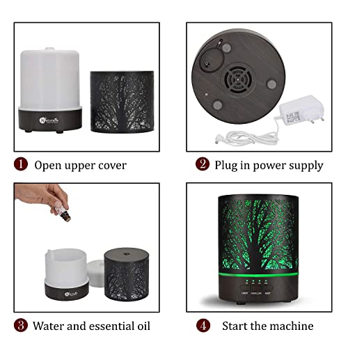 Naturalis Aroma Diffuser for Home Electric Use – Electric Diffuser & Ultrasonic Humidifier, Metal Body, 300ML Tank, Free 5 Natural Essential Oils, 4 Timer Settings, 2 Mist Modes, 7-Color LED Lights - Image 4