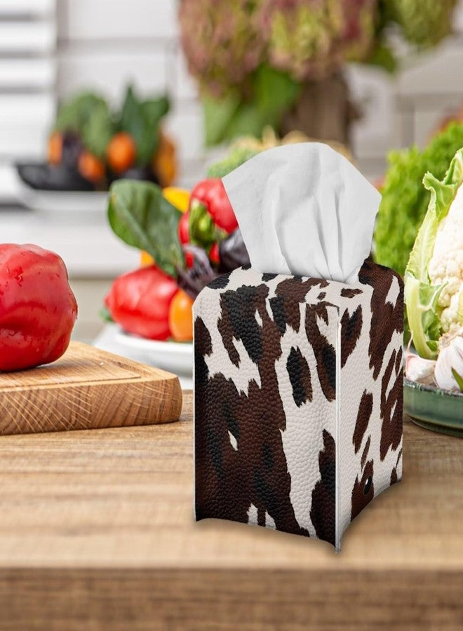 Pzuqiu Cowhide Print Tissue Box Cover Modern Square Tissue Box Organizer Decorative PU Leather Facial Paper Holder for Bathroom Vanity Countertop Bedroom Dresser Office Desk - Image 5