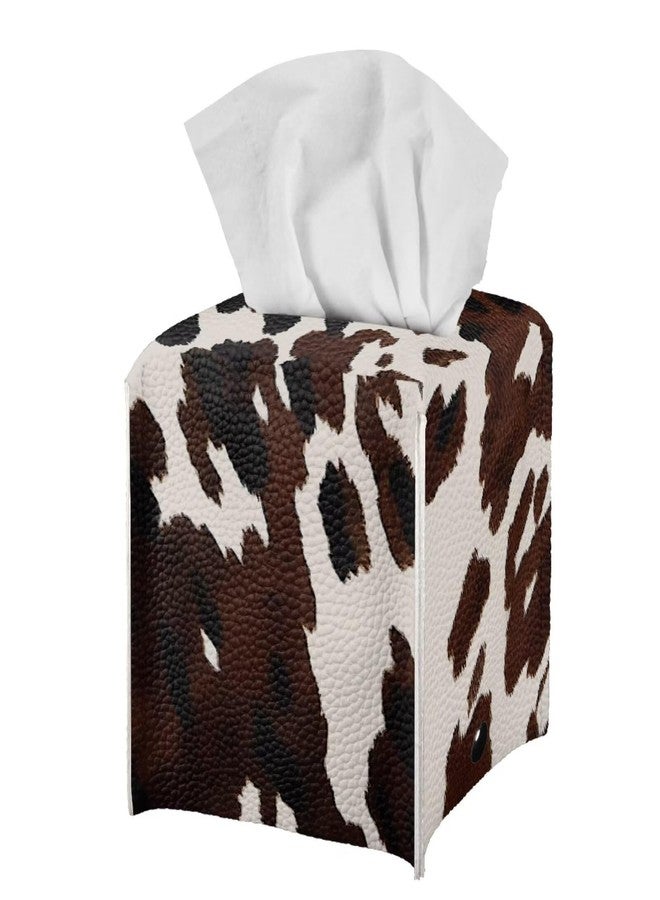Pzuqiu Cowhide Print Tissue Box Cover Modern Square Tissue Box Organizer Decorative PU Leather Facial Paper Holder for Bathroom Vanity Countertop Bedroom Dresser Office Desk - Image 3