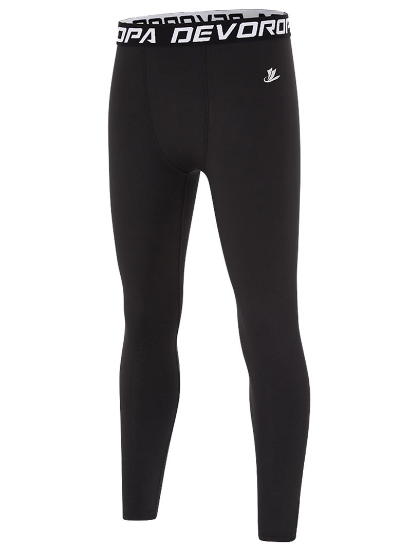 DEVOROPA Boys Leggings Quick Dry Youth Compression Pants Sports Tights Basketball Base Layer Black L - Image 1