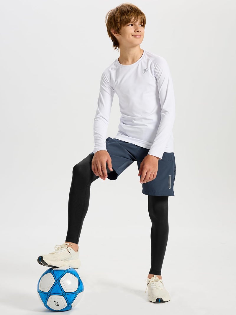 DEVOROPA Boys Leggings Quick Dry Youth Compression Pants Sports Tights Basketball Base Layer Black L - Image 4