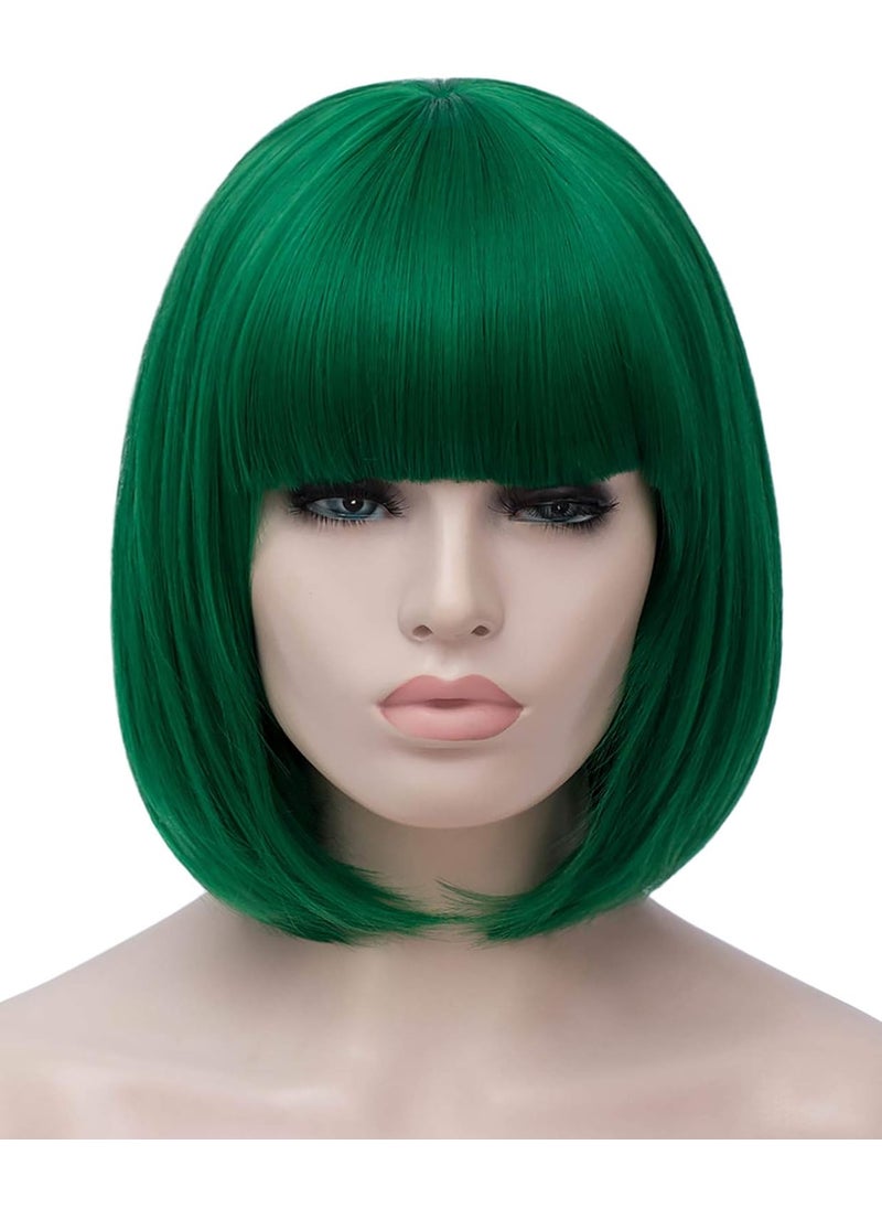 Bopocoko - Green Wig Short Green Wigs for Women St Patricks Day Green Bob Wig with Bangs Natural Synthetic Soft Wig Cute Colored Wigs BU027GR - Image 1