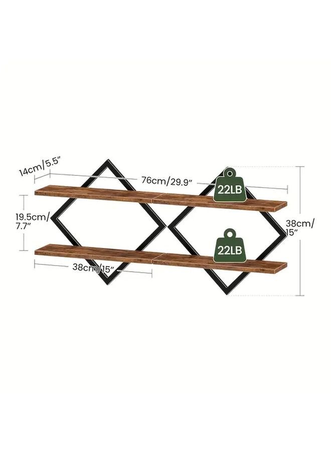 Double Layer Brown Rhombus Wall Mounted Floating Shelf Set Of 2 - Image 4