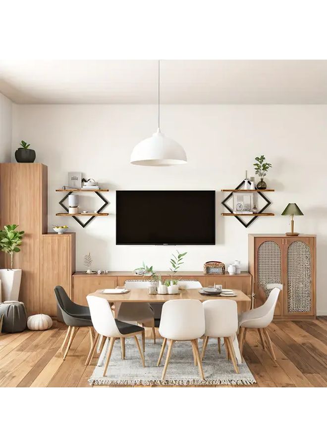 Double Layer Brown Rhombus Wall Mounted Floating Shelf Set Of 2 - Image 5