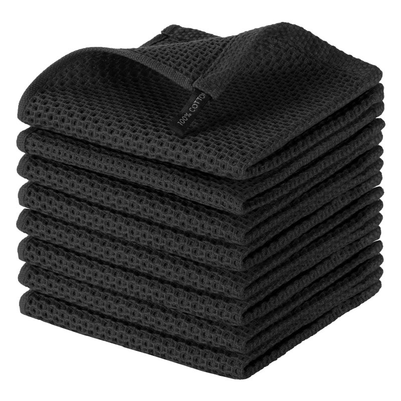 joybest Cotton Kitchen Dish Cloths 8Pack Waffle Weave Ultra Soft Absorbent Dish Towels Washcloths Quick Drying Dish Rags 12x12 Inches Black