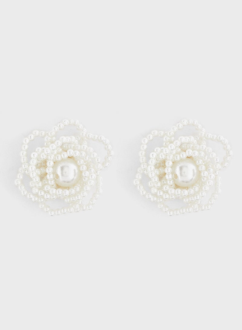 ELLA Floral Pearl Stud Earrings - Image 1