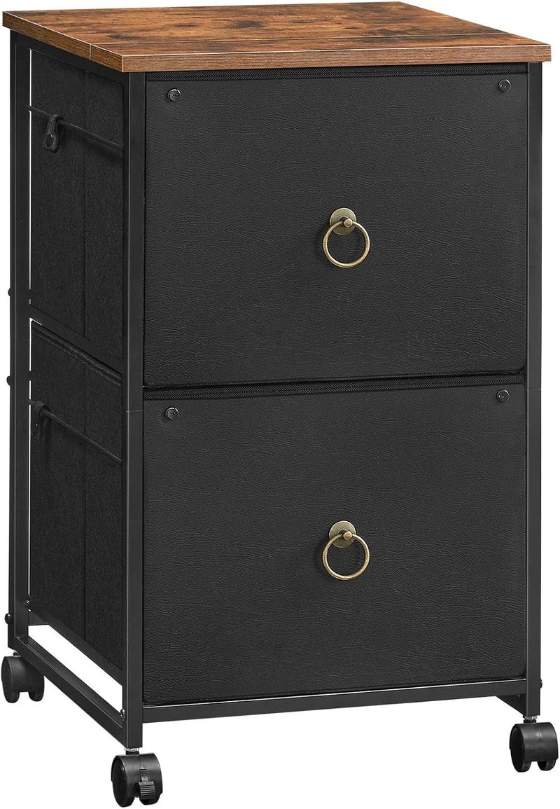 HOOBRO 2-Drawer Mobile File Cabinet, Vertical Filing Cabinet for Home Office, Rolling Printer Stand, A4/Letter-Sized, Nonwovens Drawer, Black and Rustic Brown EBFK20WJ01 - Image 1