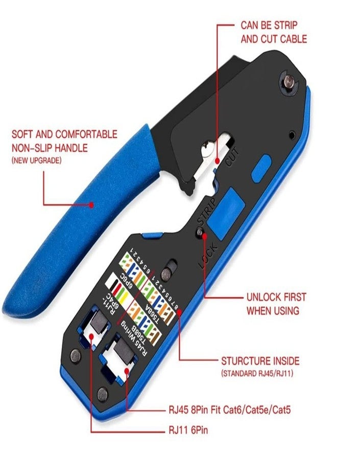 LSLANSOON RJ45 Crimp Tool Kit, CAT5 CAT5e CAT6 Ethernet Crimper Modular Data Cable Stripper Cutter for Standard RJ11/RJ12 and RJ45 Connectors (Crimper Only) - Image 3