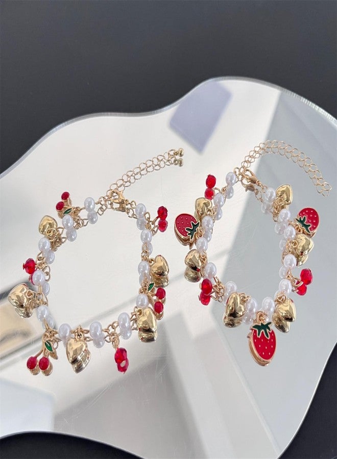 RLHRNDE Strawberry Lover Bracelet for Women Cute Red Strawberry Cherry Pearl Bracelet Sweet Fresh Tropical Fruit Bracelets Christmas Holiday Jewelry Gifts (Strawberry) - Image 5