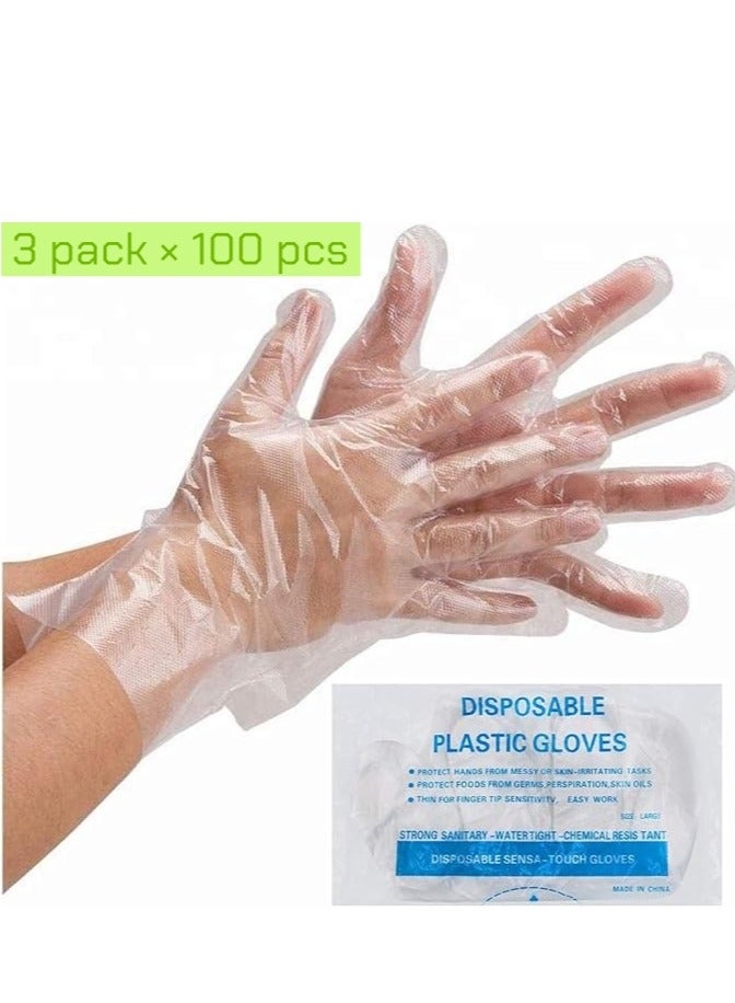300Pcs Disposable Gloves, Plastic Food Prep Food Safe Disposable Gloves for Cooking Cleaning Hair Coloring Dishwashing Food Handling (3Pack × 100Pcs) - Image 1