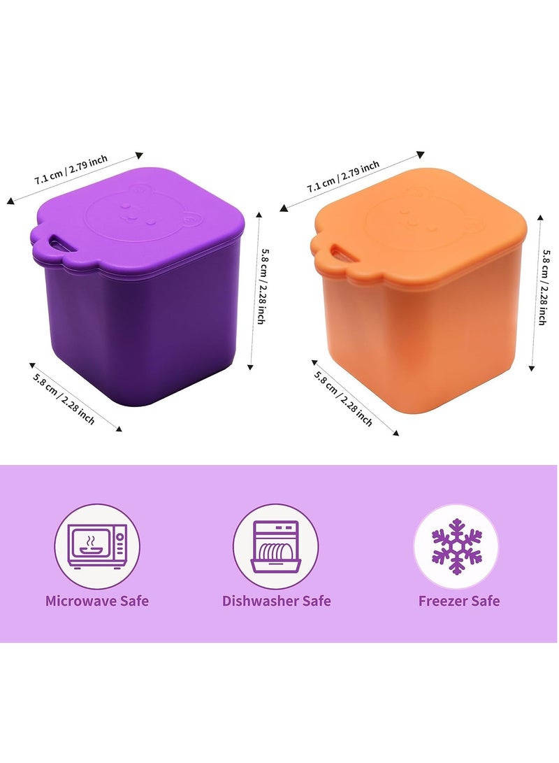 Gonice Leakproof Dips Containers Compatible with Most Bento Lunch Box, 2x 4 oz Salad Dressing Container To Go, Small Silicone Snack Condiment Container with Lids for kids(Purple/Orange)  - Image 2