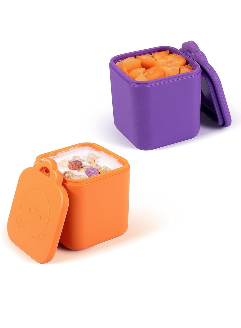 Gonice Leakproof Dips Containers Compatible with Most Bento Lunch Box, 2x 4 oz Salad Dressing Container To Go, Small Silicone Snack Condiment Container with Lids for kids(Purple/Orange)  - Image 1