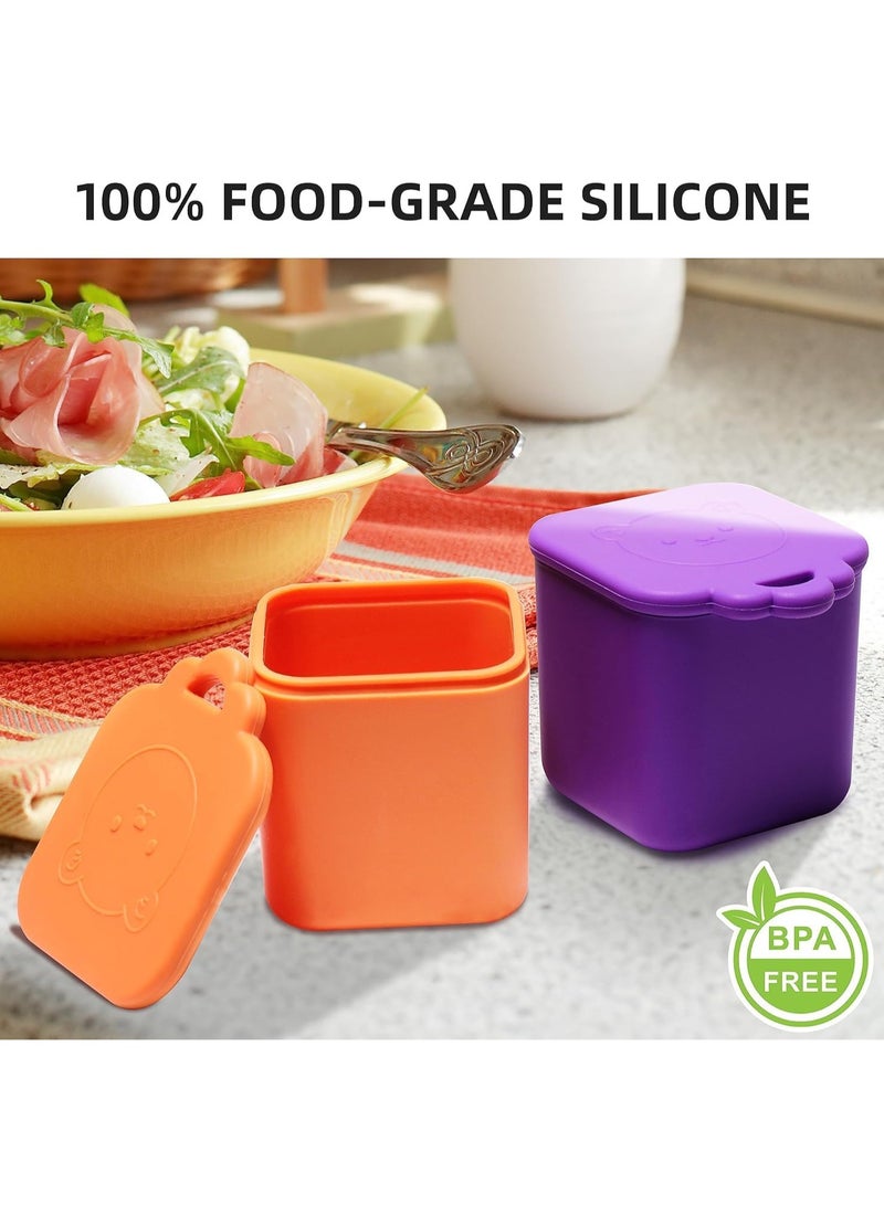 Gonice Leakproof Dips Containers Compatible with Most Bento Lunch Box, 2x 4 oz Salad Dressing Container To Go, Small Silicone Snack Condiment Container with Lids for kids(Purple/Orange)  - Image 4