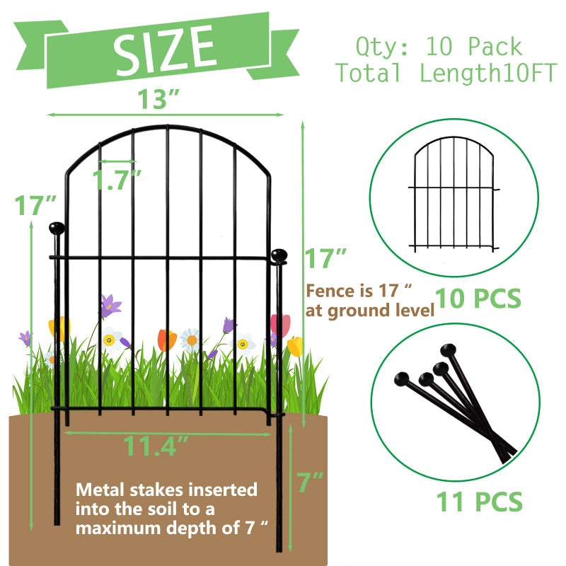 Thrivinest Decorative Garden Fence 17in(H)x13in(W), 26 Pack Rustproof Metal No Dig Fence Animal Barrier for Dog, Arched Flower Bed Edging Ornamental Wire Border Panel Fencing for Yard Patio Outdoor Decor - Image 2