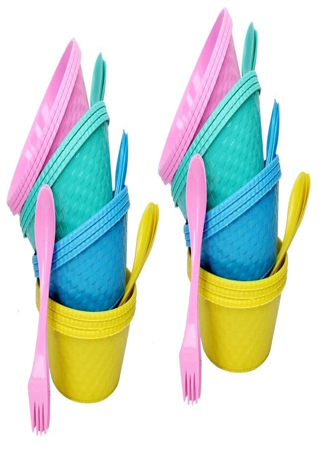 غلان مجموعة هدايا GLAN Navratri Kanya Pujan للبنات، هدايا تذكارية متعددة الألوان، عبوة من 1 (وعاء دائري مع ملعقة، مجموعة من 24 قطعة) - Image 1