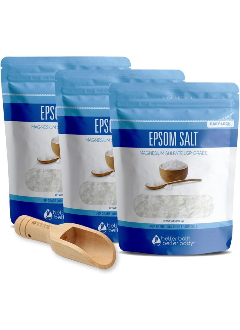 Better Bath Better Body Plain Epsom Salt 5 Lbs 3 Pack with Scoop 15 Lbs Total USP Grade Multipurpose for Personal Household Use Made in USA 