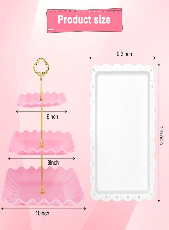 Findful 5 Pcs Dessert Table Display Set - 2 Pcs 3-Tier Dessert Stands & 3 Pcs Serving Tray - Dessert Trays for Tea Parties,Birthdays & Baby Showers - Image 2