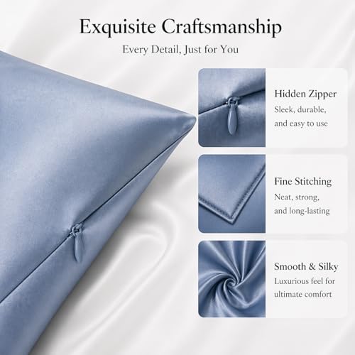 ROSEWARD Anti Acne Pillow Cases Hypoallergenic, USA Made, King Size Silk Pillowcase for Hair and Skin, Premium 22 Momme Pure Mulberry Silk Pillow Cover, 1 Pc 20"x36" (King, Blue Grey) - Image 4