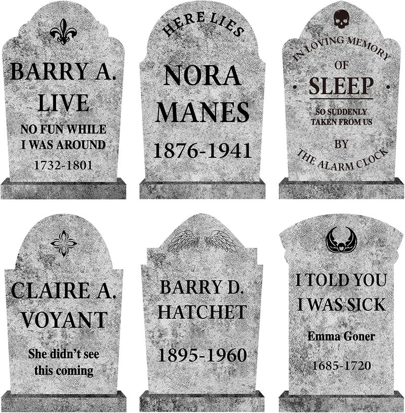 LimBridge Halloween Decorations Outdoor Graveyard Tombstones: 6ct Large Realistic Halloween Cemetery Tombstone Yard Signs with Stakes, 17" Vintage Gravestones, Waterproof Lawn Decor Outside (Flat, NOT foam) - Image 1