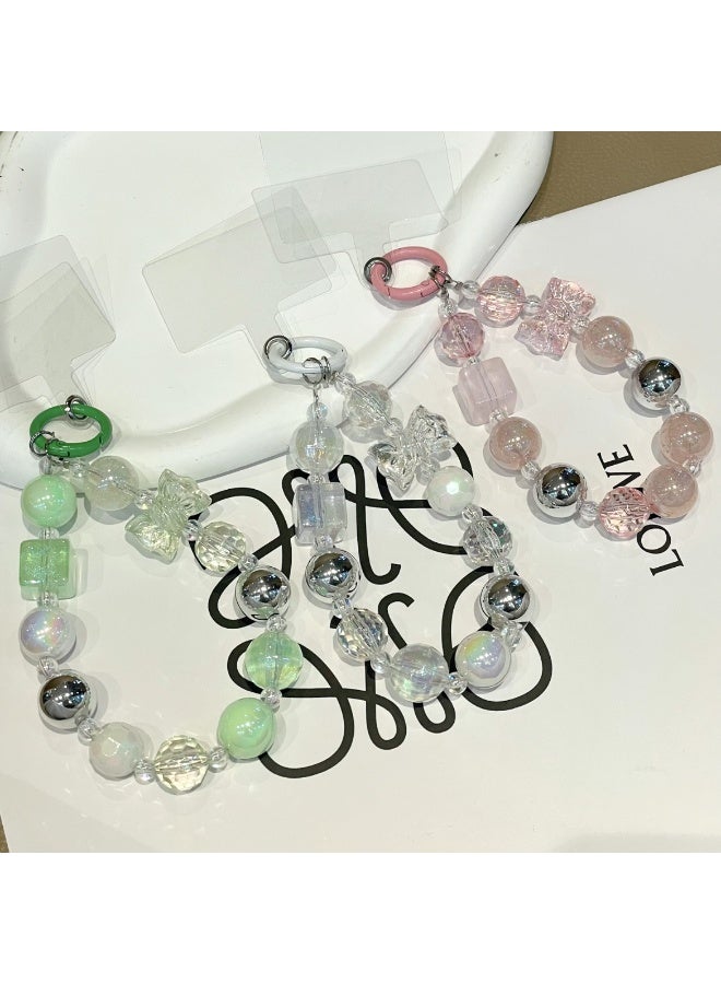 NIBEMINENT Super Cute Beaded Phone Charm – Trendy Phone Chain Wrist Strap, Shining Beads Chain Lanyard for Cell Phone,White - Image 2