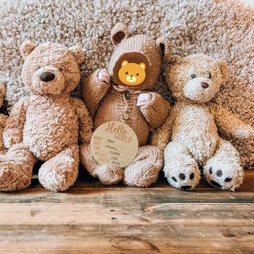 BLUETOP Baby Boy Costume Newborn Outfits, Newborn Photography Outfits Boy Girl with Bonnet, Hand-Knitted Teddy Bear Costume with Baby Announcement Sign - Image 3