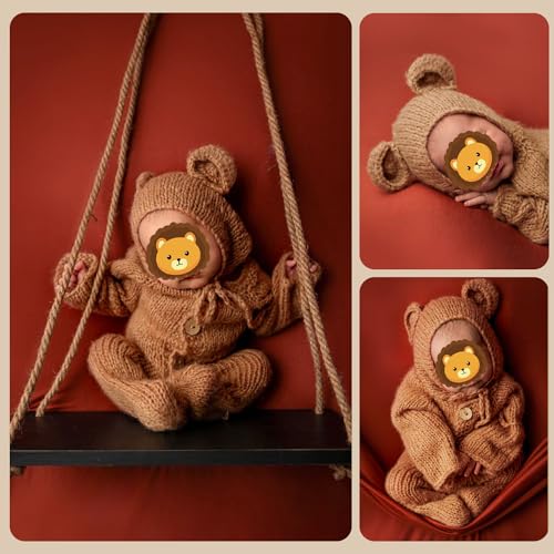 BLUETOP Baby Boy Costume Newborn Outfits, Newborn Photography Outfits Boy Girl with Bonnet, Hand-Knitted Teddy Bear Costume with Baby Announcement Sign - Image 4
