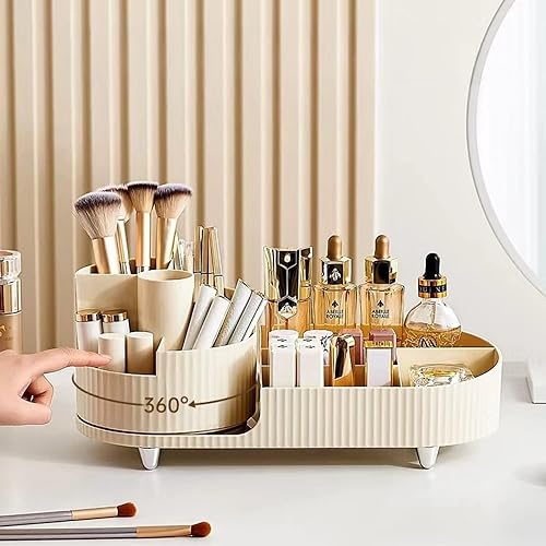 Lamok Countertop Makeup Organizer for Cosmetics, Rotating Vanity Holder for Lotions, Cream, Brushes, Eyeliner, Nail Polish, Lipstick, Eyeshadow, Jewelry (Ivory) - Image 3