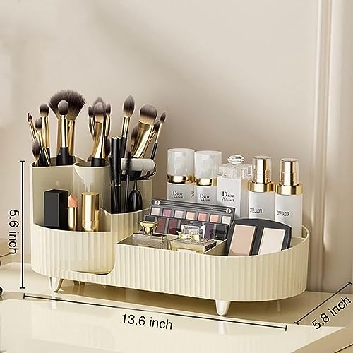 Lamok Countertop Makeup Organizer for Cosmetics, Rotating Vanity Holder for Lotions, Cream, Brushes, Eyeliner, Nail Polish, Lipstick, Eyeshadow, Jewelry (Ivory) - Image 5