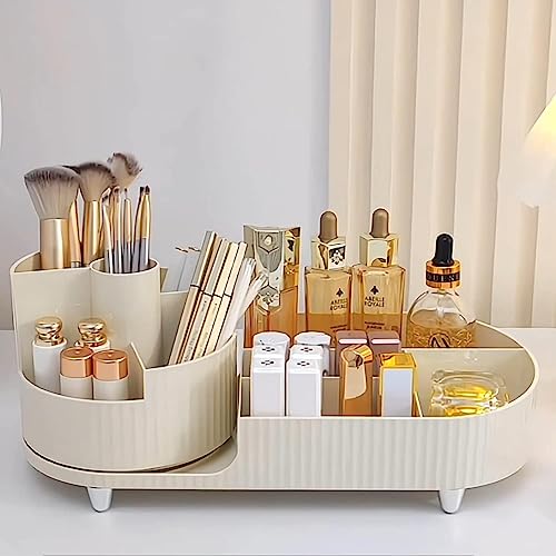 Lamok Countertop Makeup Organizer for Cosmetics, Rotating Vanity Holder for Lotions, Cream, Brushes, Eyeliner, Nail Polish, Lipstick, Eyeshadow, Jewelry (Ivory) - Image 4