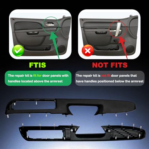 YURLOCY 80994 Front Left Driver Side Armrest Repair Kit Fit for Chevy Silverado Suburban Tahoe Avalanche For GMC Sierra Yukon 2010-2014 Door Panel with Release Handle Above Armrest 27In - Black - GM# 84127280 - Image 4